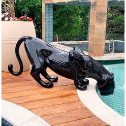 PANTERA NEGRA BEBENDO ÁGUA PISCINA JARDIM PRONTO ARTES DECORAÇÃO DE JARDIM - 2