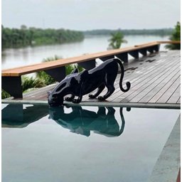 PANTERA NEGRA BEBENDO ÁGUA PISCINA JARDIM PRONTO ARTES DECORAÇÃO DE JARDIM - 4