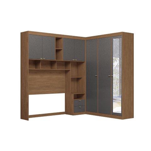 Quarto Modulado Casal Completo com Espelho 7 Portas 4 Gavetas Lugano Jatoba Grafite Santos Andirá