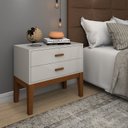 Ver imagem 1 de Mesa de Cabeceira Pe de Madeira Maciça 2 Gavetas Off White 60cm