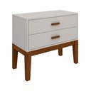 Ver imagem 2 de Mesa de Cabeceira Pe de Madeira Maciça 2 Gavetas Off White 60cm