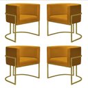 Ver imagem 1 de Kit 4 Poltronas Reforçadas Decorativa Sala Nayara Base Ferro Dourado Suede Mostarda