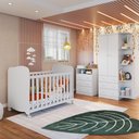 Ver imagem 1 de Quarto de Bebê Berço Cômoda e Guarda-Roupa com Cantoneira Cambalhota Espresso Móveis Branco Brilho
