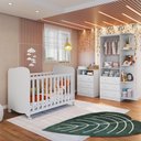 Ver imagem 2 de Quarto de Bebê Berço Cômoda e Guarda-Roupa com Cantoneira Cambalhota Espresso Móveis Branco Brilho