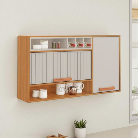 Armário de Cozinha 2 Portas 120cm Porta Horizontal Ripada em Aço Nicho Garrafeiro Nápoles Itatiaia B