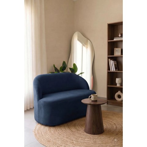 Sofá Luna 140cm Namoradeira Orgânica Design Curvo Bouclê Azul-Marinho Liso