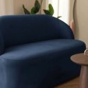 Ver imagem 4 de Sofá Luna 140cm Namoradeira Orgânica Design Curvo Bouclê Azul-Marinho Liso