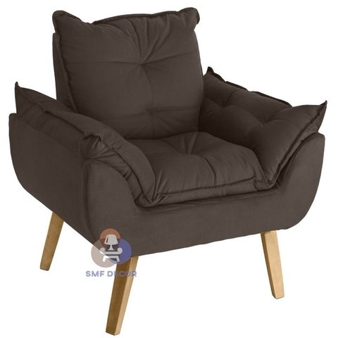 Poltrona/cadeira Decorativa Glamour com Pés Quadrado Marrom