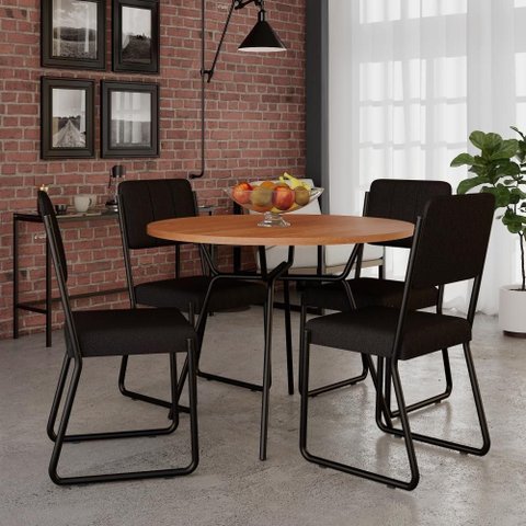 Conjunto Mesa de Jantar Soho Redonda C/ 04 Cadeiras Next Est.preta - Nogueira e Preto Nogueira e