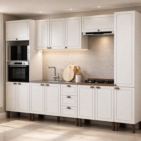 Cozinha Completa Modulada 6 Peças Provençal/Americano Branco/Ébano