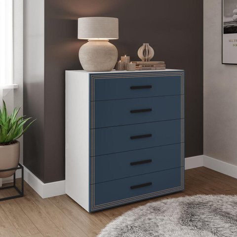 Cômoda Valência com 5 Gavetas 90x104cm Branco/Azul 240831