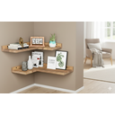 Ver imagem 2 de Conjunto de 2 Prateleiras  Canto Flutuantes Rústicas em Madeira , Quarto, Sala , Banheiro e Cozinha