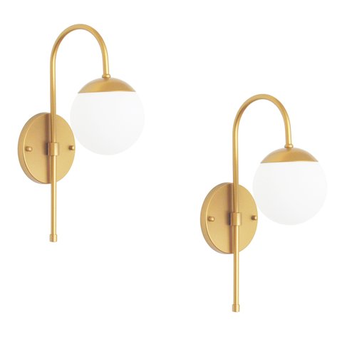 Kit 2 Arandelas Jabuticaba Curvada Dourada Globo de Vidro.