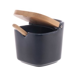 Saleiro de Cerâmica com Tampa e Colher de Bambu Azul X 9cm X 8,5cm - Wolff