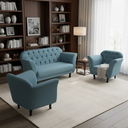 Ver imagem 1 de Kit Namoradeira + 2 Poltronas Decorativa Dália Linho Azul Pés Madeira