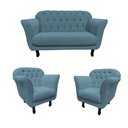 Ver imagem 3 de Kit Namoradeira + 2 Poltronas Decorativa Dália Linho Azul Pés Madeira