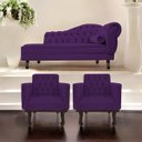 Ver imagem 2 de Kit Diva Recamier Diana 185cm Lado Esquerdo e 02 Poltronas Classic Suede Roxo - ADJ Decor