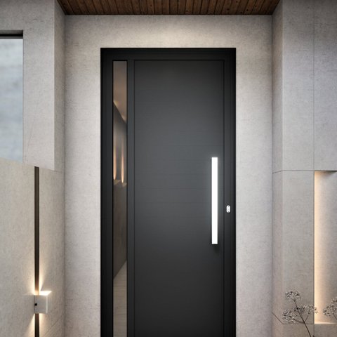 Porta de Alumínio de Giro Lambri com Puxador de 60 cm 215x95cm Lucasa Ideale Abertura Esquerda Preto