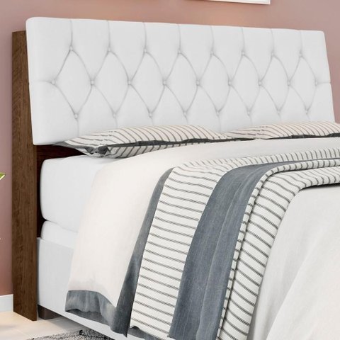 Cabeceira Box Isabella Queen Fixação no Box MDF MDP Suede Malbec Captonê Branco Framar