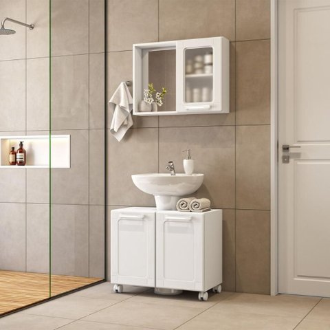 Cojunto para Banheiro 70cm Gabinete e Aéreo Multi Bertolini - Branco