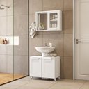 Ver imagem 1 de Cojunto para Banheiro 70cm Gabinete e Aéreo Multi Bertolini - Branco