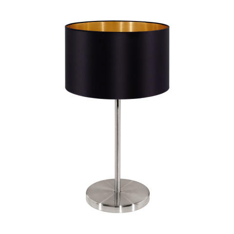 Abajur Aço Níquel Acetinado Tecido Preto Dourado 1 x 40W E27