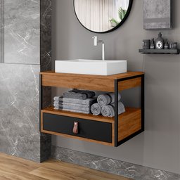 Gabinete para Banheiro Harley com 1 Gaveta Preto/canela/preto - 2