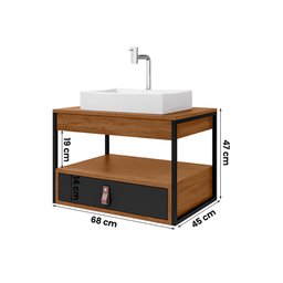 Gabinete para Banheiro Harley com 1 Gaveta Preto/canela/preto - 3