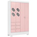 Ver imagem 4 de Quarto Infantil Completo Guarda Roupa 4 Portas 3 Gavetas com Cômoda Stella Espresso Móveis Rosa/Branco