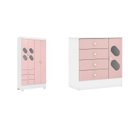 Ver imagem 2 de Quarto Infantil Completo Guarda Roupa 4 Portas 3 Gavetas com Cômoda Stella Espresso Móveis Rosa/Branco