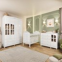 Ver imagem 1 de Quarto de Bebê Berço com Capitonê Guarda Roupa e Cômoda com Janela Maya Clássico Espresso Móveis Branco/Brilho