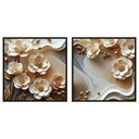 Ver imagem 3 de Quadro Decorativo Flores Brancas 3D Abstratas Moldura Premium:Moldura Preta/90X90 sem Vidro Acrílico