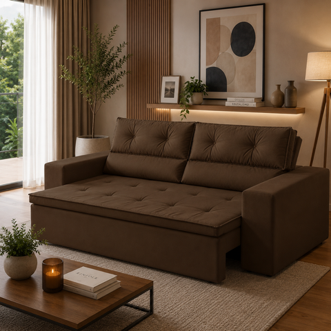 Sofá Retrátil 2 Lugares com Molas 1,50m Vera Suede Marrom