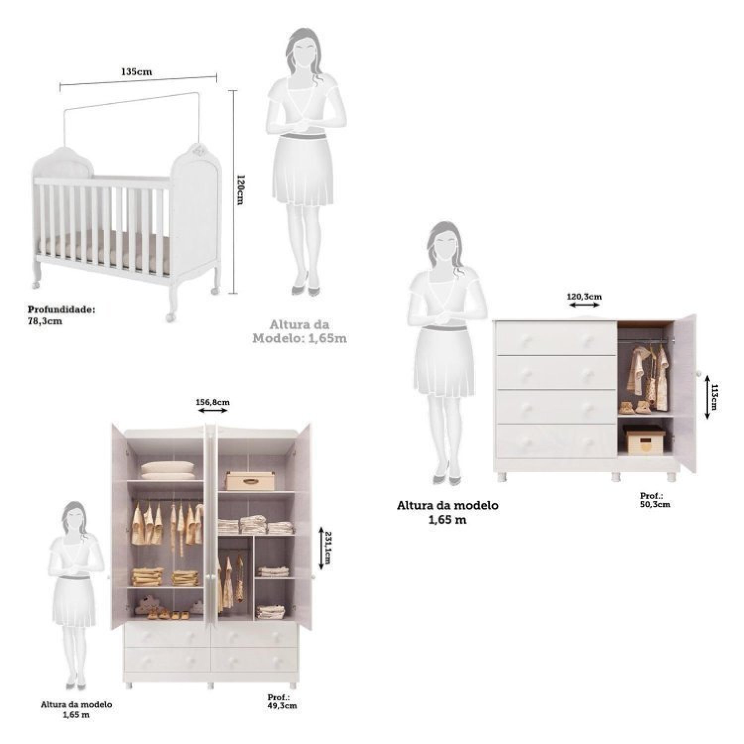 Quarto de Bebê Berço Guarda Roupa e Cômoda Maya Clássico Espresso Móveis - 3