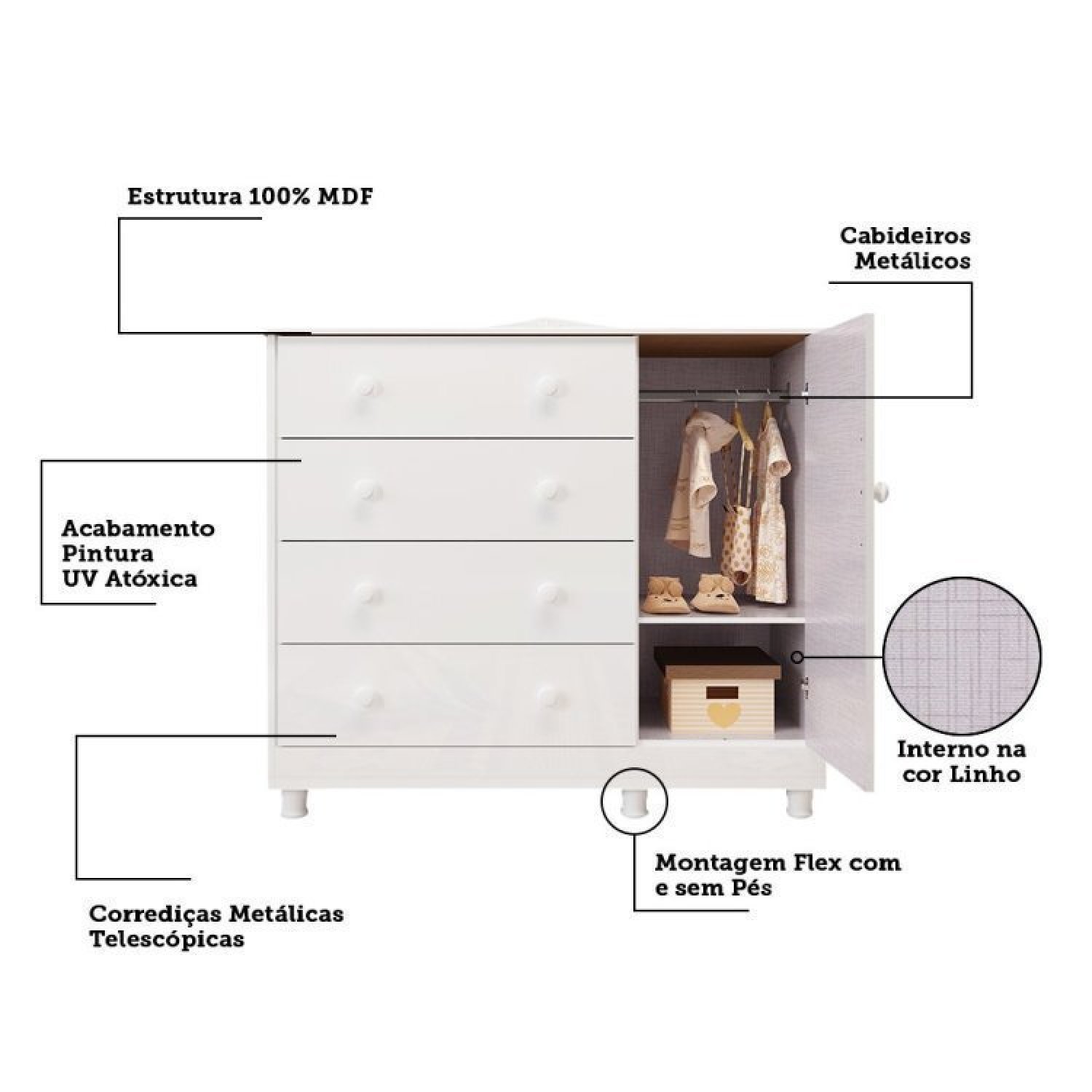 Quarto de Bebê Berço Guarda Roupa e Cômoda Maya Clássico Espresso Móveis - 6