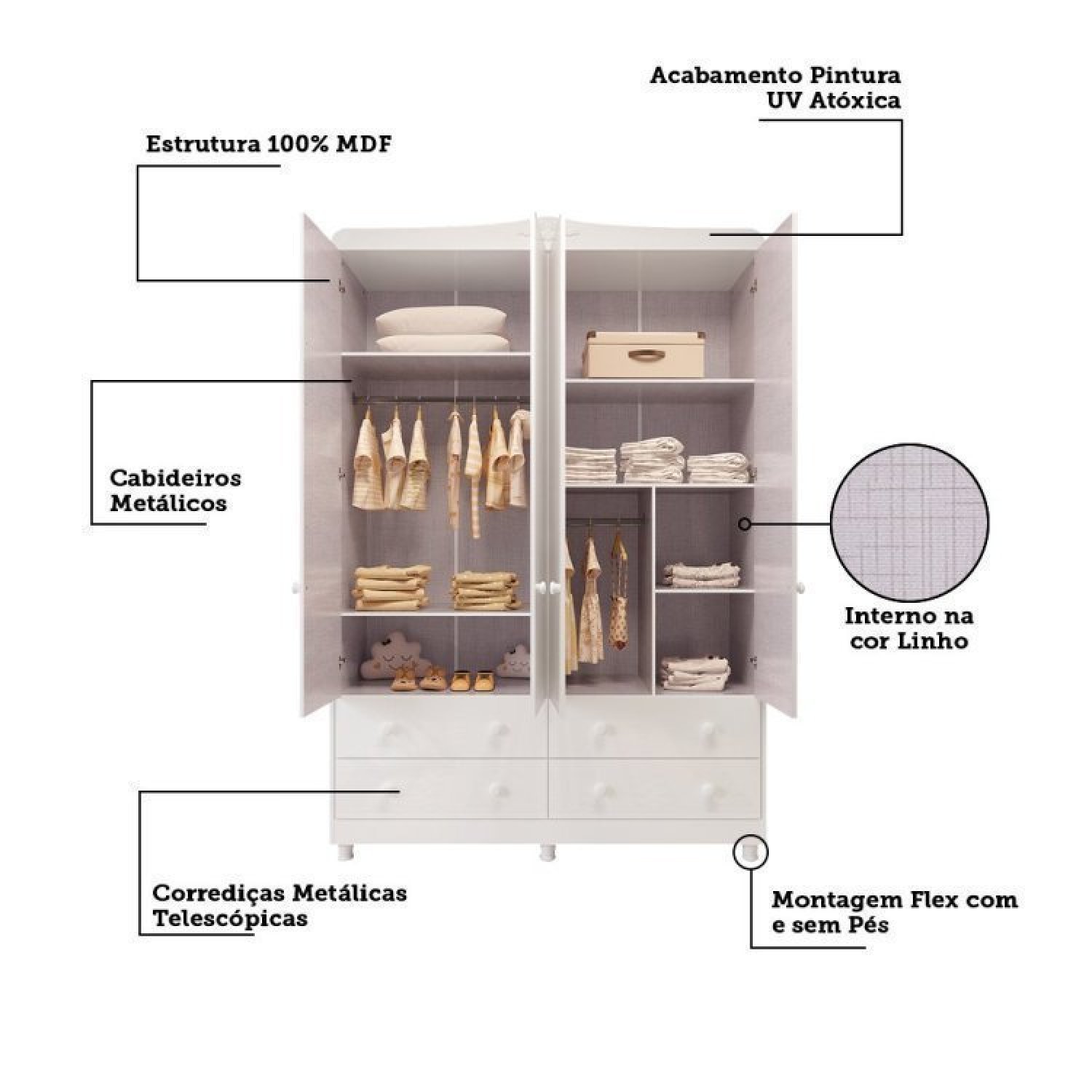 Quarto de Bebê Berço Guarda Roupa e Cômoda Maya Clássico Espresso Móveis - 5