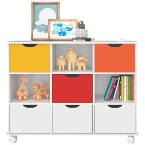Balcão com 9 Nichos e 6 Gavetas para Quarto Infantil