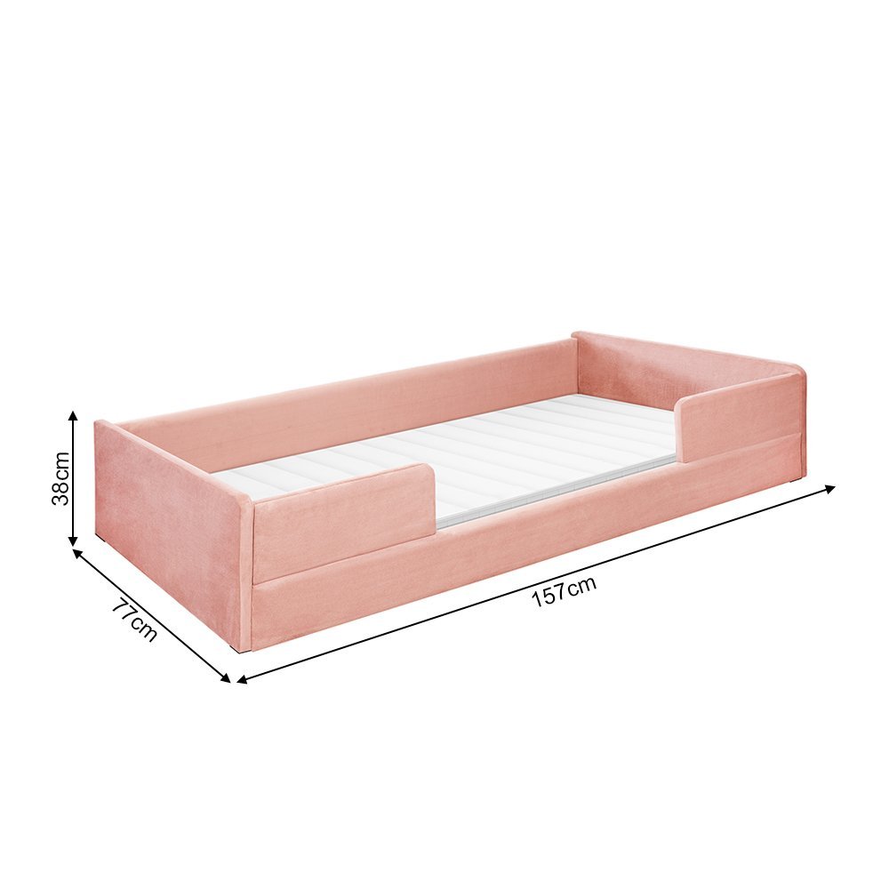 Cama Infantil Montessoriana com Colchão Luana em Madeira Maciça com Revestimento em Tecido Rosa - 4