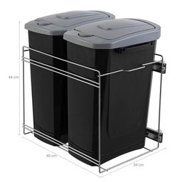 Lixeira Dupla de Cozinha 15l Deslizante Preta Masutti Corrediças Embutir Armário - 4