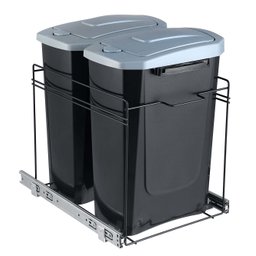 Lixeira Dupla de Cozinha 15l Deslizante Preta Masutti Corrediças Embutir Armário - 1