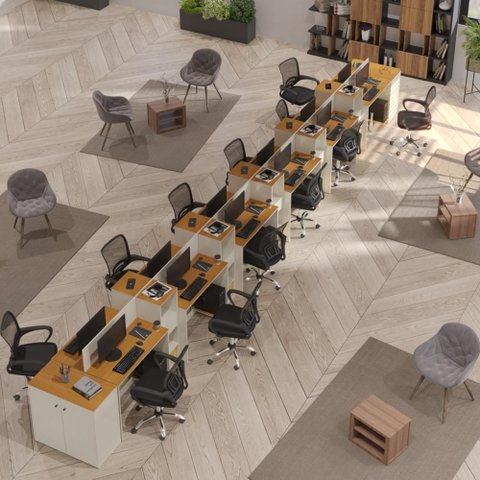 Estação de Trabalho 12 Lugares Office Noruega 12 Mesas 10 Armários 2 Aparador - Via Nossa - Off