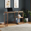 Ver imagem 1 de Mesa Escritório Berlim Industrial com Prateleira Ferro Cobre Tampo 110x46 Freijó