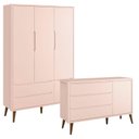 Ver imagem 1 de Guarda Roupa Infantil 3 Portas e Cômoda Theo 1 Porta Rosa com Pés Amadeirados – Reller