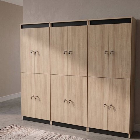 Kit 3 Armários Locker Guarda Volume 4 Portas com Chave Multiuso , Academia e Vestiário ME4204 Marrom