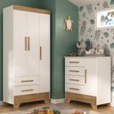 Ver imagem 1 de Quarto Infantil Completo Guarda Roupa 3 Portas 2 Gavetas com Cômoda Selene Espresso Móveis Branco/Fosco/Nature