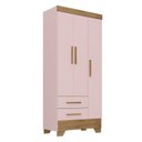 Ver imagem 4 de Quarto Infantil Completo Guarda Roupa 3 Portas 2 Gavetas com Cômoda Selene Espresso Móveis Rosa/Fosco/Nature