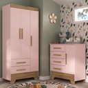 Ver imagem 1 de Quarto Infantil Completo Guarda Roupa 3 Portas 2 Gavetas com Cômoda Selene Espresso Móveis Rosa/Fosco/Nature