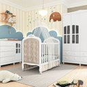 Ver imagem 1 de Quarto de Bebê Berço com Capitonê Guarda Roupa e Cômoda com Janela Maya Clássico Espresso Móveis Branco/Brilho/Pena Areia