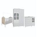 Ver imagem 3 de Quarto de Bebê Berço com Capitonê Guarda Roupa e Cômoda com Janela Maya Clássico Espresso Móveis Branco/Brilho/Pena Areia