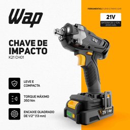 Chave de Impacto K21 Ch01 À Bateria 2000 Mah Torque de 350nm 4 Soquetes Wap - 9